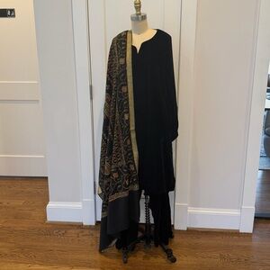 Generation Black Velvet Kurta and Shalwar with Coordinating Embroidered Shawl